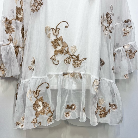 Soft Surroundings Embroidered Mesh Layered Top White Brown Tan Size Small - Picture 5 of 12